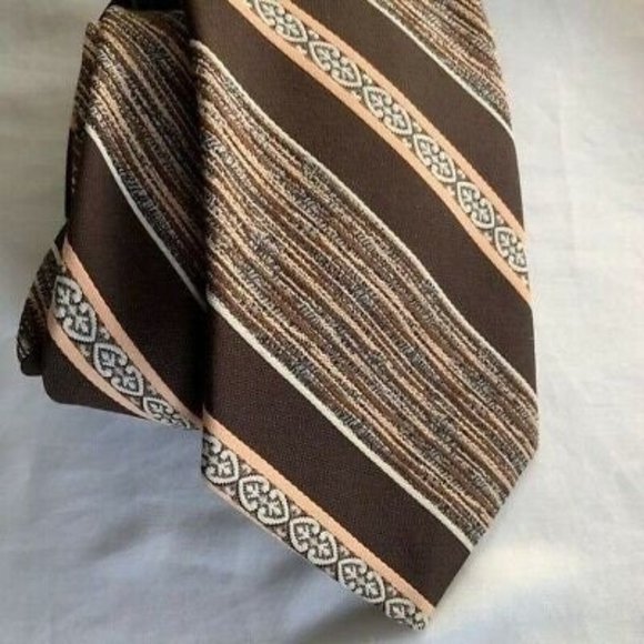 Don Maynard Jets El Paso Texas"13" Mens Tie Brown Beige Diagonal Striped Necktie - Picture 1 of 4